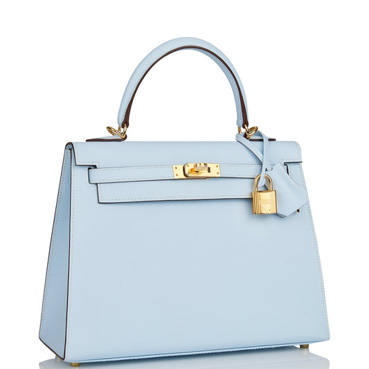 Hermes Kelly 25 Sellier Bleu Brume Epsom Gold Hardware
