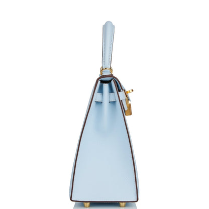 Hermes Kelly 25 Sellier Bleu Brume Epsom Gold Hardware