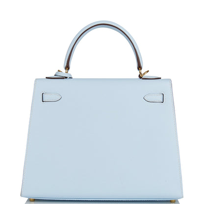Hermes Kelly 25 Sellier Bleu Brume Epsom Gold Hardware