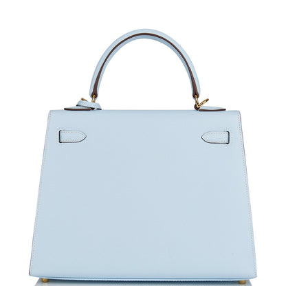 Hermes Kelly 25 Sellier Bleu Brume Epsom Gold Hardware