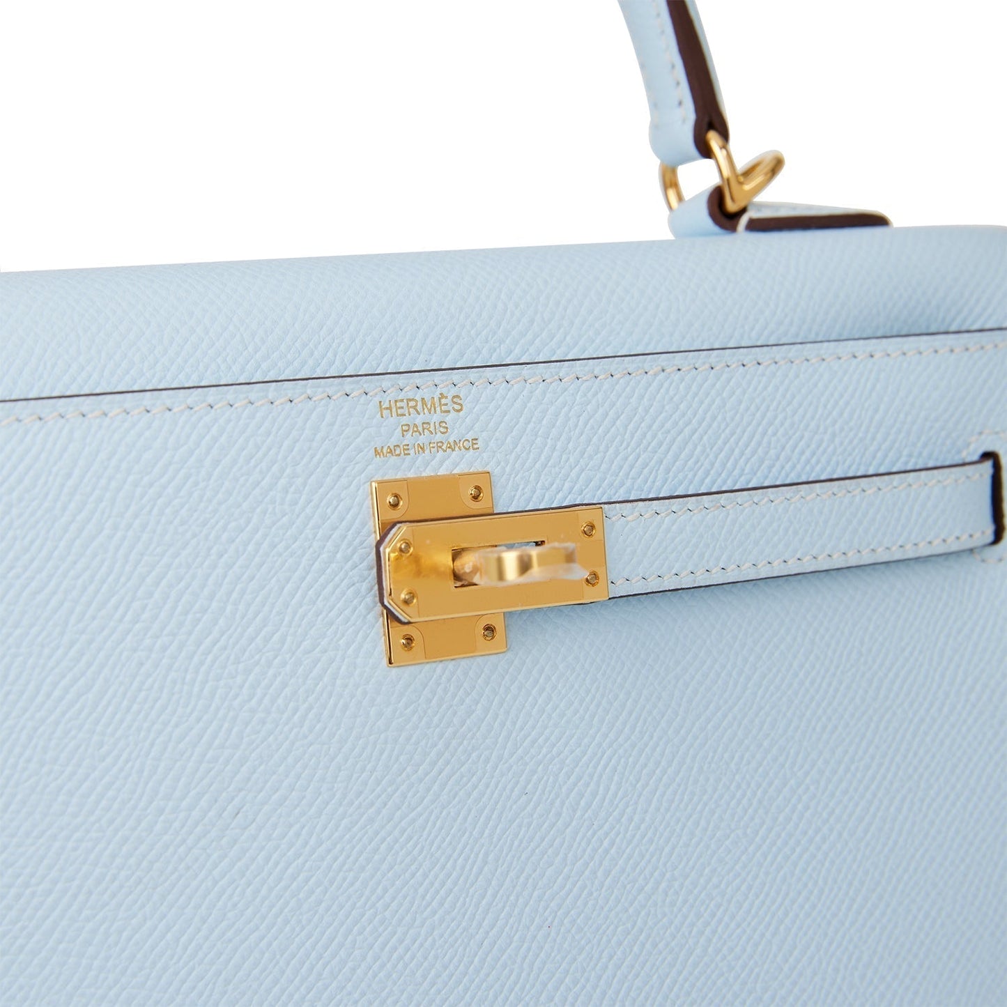 Hermes Kelly 25 Sellier Bleu Brume Epsom Gold Hardware