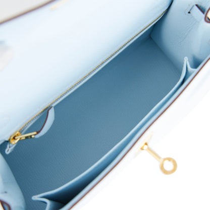 Hermes Kelly 25 Sellier Bleu Brume Epsom Gold Hardware