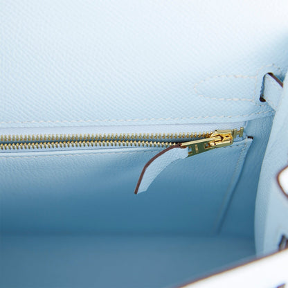 Hermes Kelly 25 Sellier Bleu Brume Epsom Gold Hardware