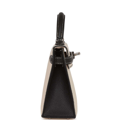 Hermes Special Order (HSS) Kelly 20 Sellier Craie and Black Epsom Palladium Hardware