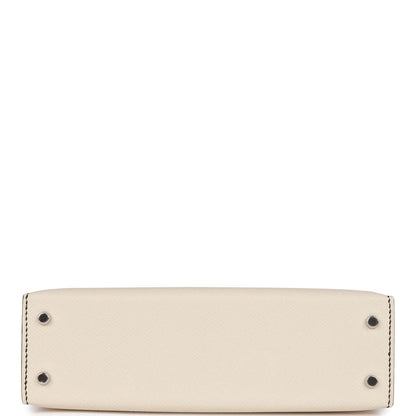 Hermes Special Order (HSS) Kelly 20 Sellier Craie and Black Epsom Palladium Hardware
