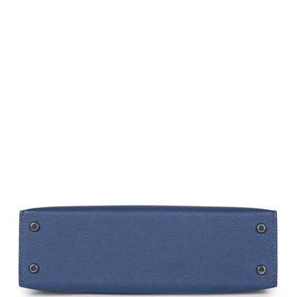 Hermes Kelly 20 Sellier Bleu Brighton Verso Chevre Palladium Hardware