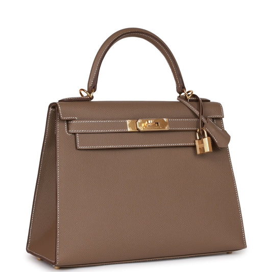 Hermes Kelly 28 Sellier Etoupe Epsom Gold Hardware