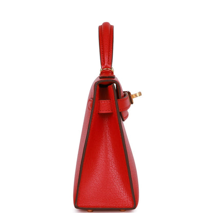 Hermes Kelly 20 Sellier Rouge de Coeur Chevre Gold Hardware