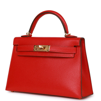Hermes Kelly 20 Sellier Rouge de Coeur Chevre Gold Hardware
