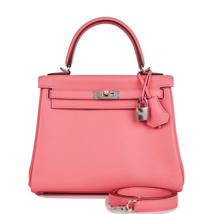 Hermes Kelly 25 Retourne Rose Azalee Swift Palladium Hardware