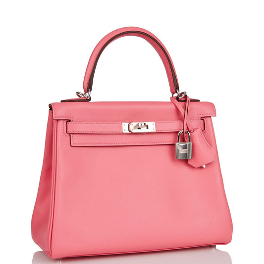 Hermes Kelly 25 Retourne Rose Azalee Swift Palladium Hardware