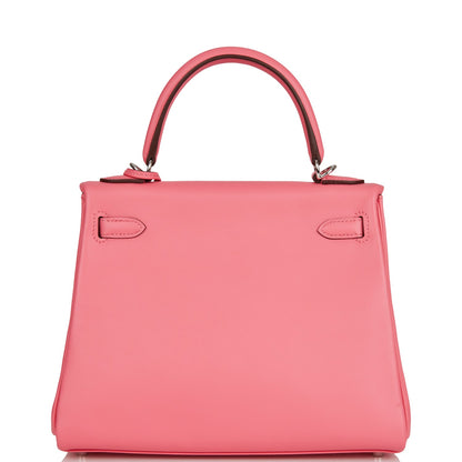 Hermes Kelly 25 Retourne Rose Azalee Swift Palladium Hardware