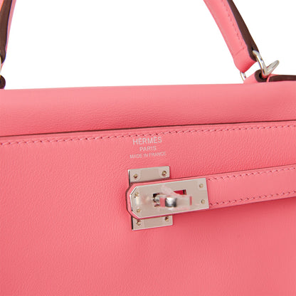 Hermes Kelly 25 Retourne Rose Azalee Swift Palladium Hardware