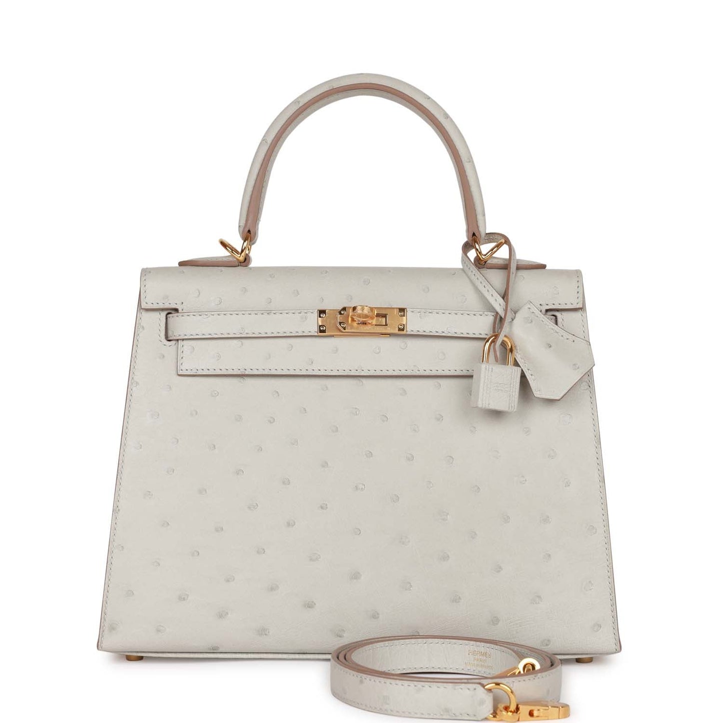 Hermes Kelly 25 Sellier Gris Perle Ostrich Gold Hardware