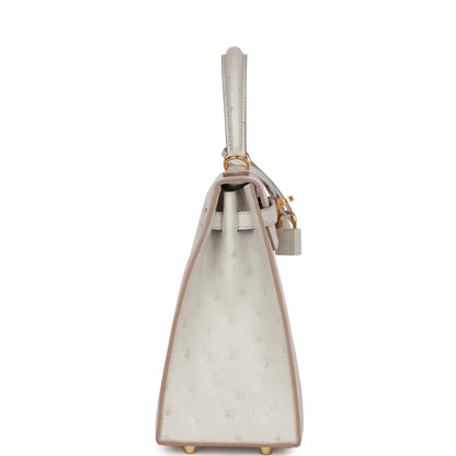 Hermes Kelly 25 Sellier Gris Perle Ostrich Gold Hardware
