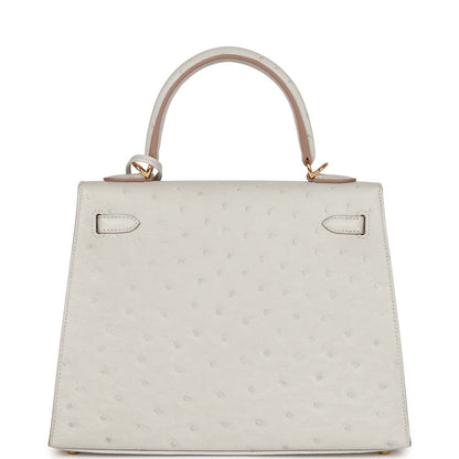 Hermes Kelly 25 Sellier Gris Perle Ostrich Gold Hardware
