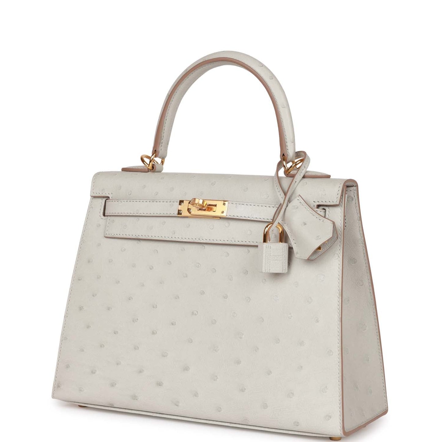 Hermes Kelly 25 Sellier Gris Perle Ostrich Gold Hardware