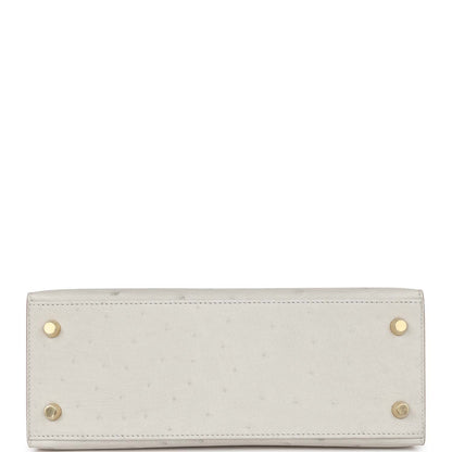 Hermes Kelly 25 Sellier Gris Perle Ostrich Gold Hardware