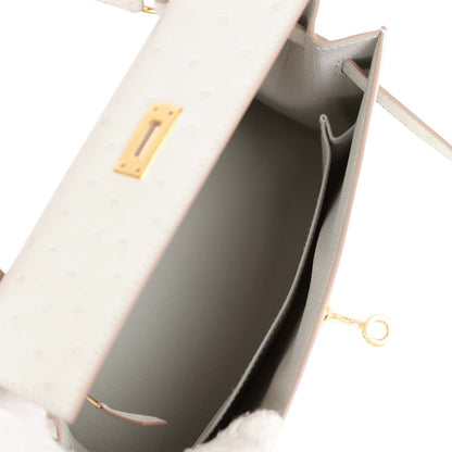 Hermes Kelly 25 Sellier Gris Perle Ostrich Gold Hardware