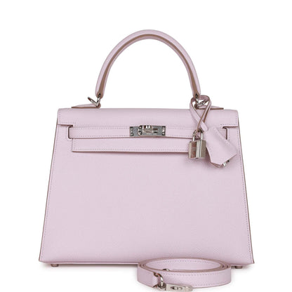 Hermes Kelly 25 Sellier Mauve Pale Epsom Palladium Hardware