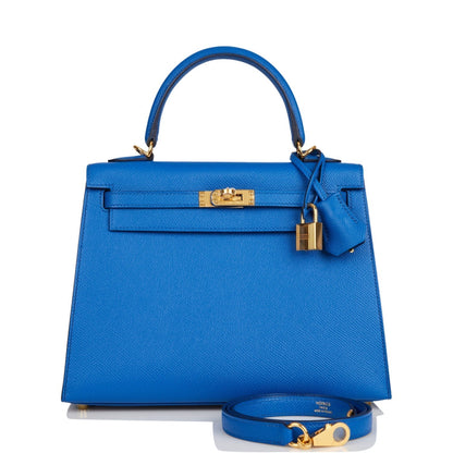 Hermes Kelly 25 Sellier Bleu France Epsom Gold Hardware