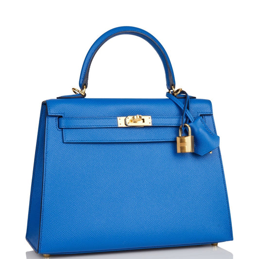 Hermes Kelly 25 Sellier Bleu France Epsom Gold Hardware