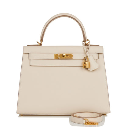 Hermes Kelly 28 Sellier Craie Epsom Gold Hardware