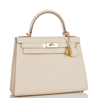 Hermes Kelly 28 Sellier Craie Epsom Gold Hardware