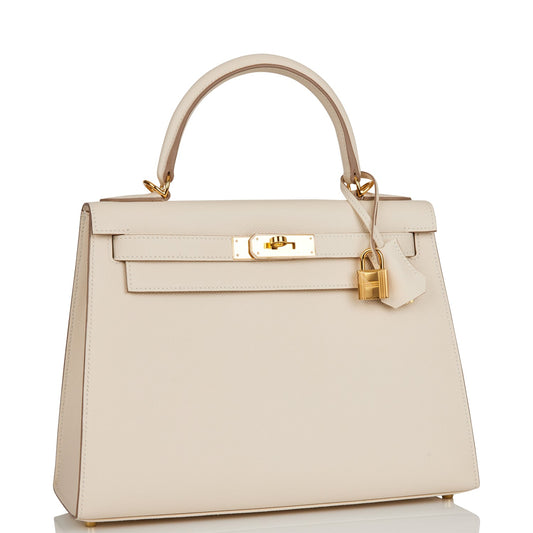 Hermes Kelly 28 Sellier Craie Epsom Gold Hardware