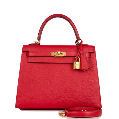 Hermes Kelly 25 Sellier Rouge Casaque Epsom Gold Hardware