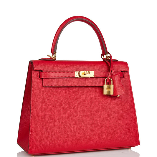 Hermes Kelly 25 Sellier Rouge Casaque Epsom Gold Hardware
