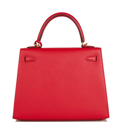 Hermes Kelly 25 Sellier Rouge Casaque Epsom Gold Hardware