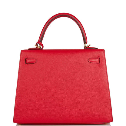 Hermes Kelly 25 Sellier Rouge Casaque Epsom Gold Hardware