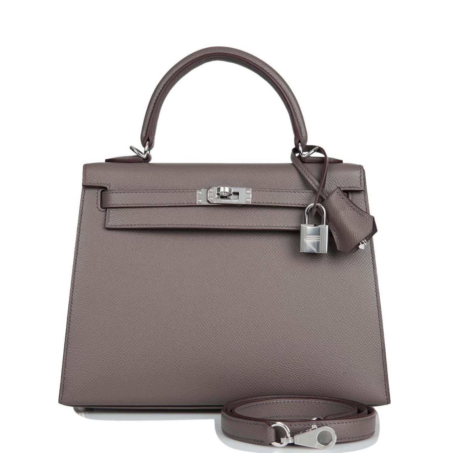 Hermes Kelly 25 Sellier Etain Epsom Palladium Hardware