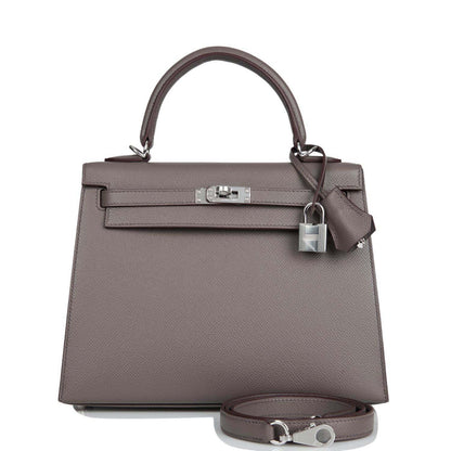 Hermes Kelly 25 Sellier Etain Epsom Palladium Hardware