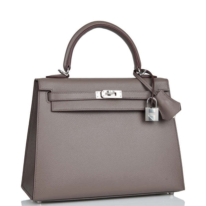 Hermes Kelly 25 Sellier Etain Epsom Palladium Hardware