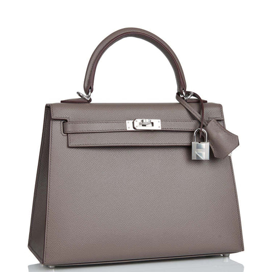 Hermes Kelly 25 Sellier Etain Epsom Palladium Hardware