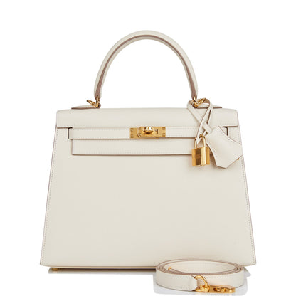 Hermes Kelly 25 Sellier Craie Epsom Gold Hardware