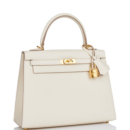 Hermes Kelly 25 Sellier Craie Epsom Gold Hardware