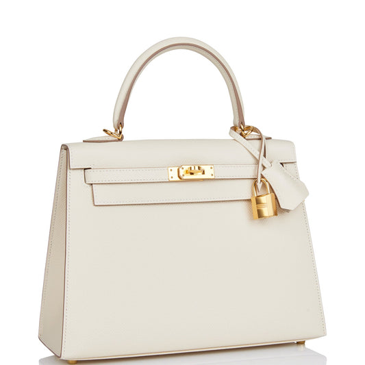 Hermes Kelly 25 Sellier Craie Epsom Gold Hardware