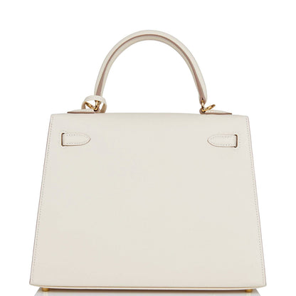 Hermes Kelly 25 Sellier Craie Epsom Gold Hardware