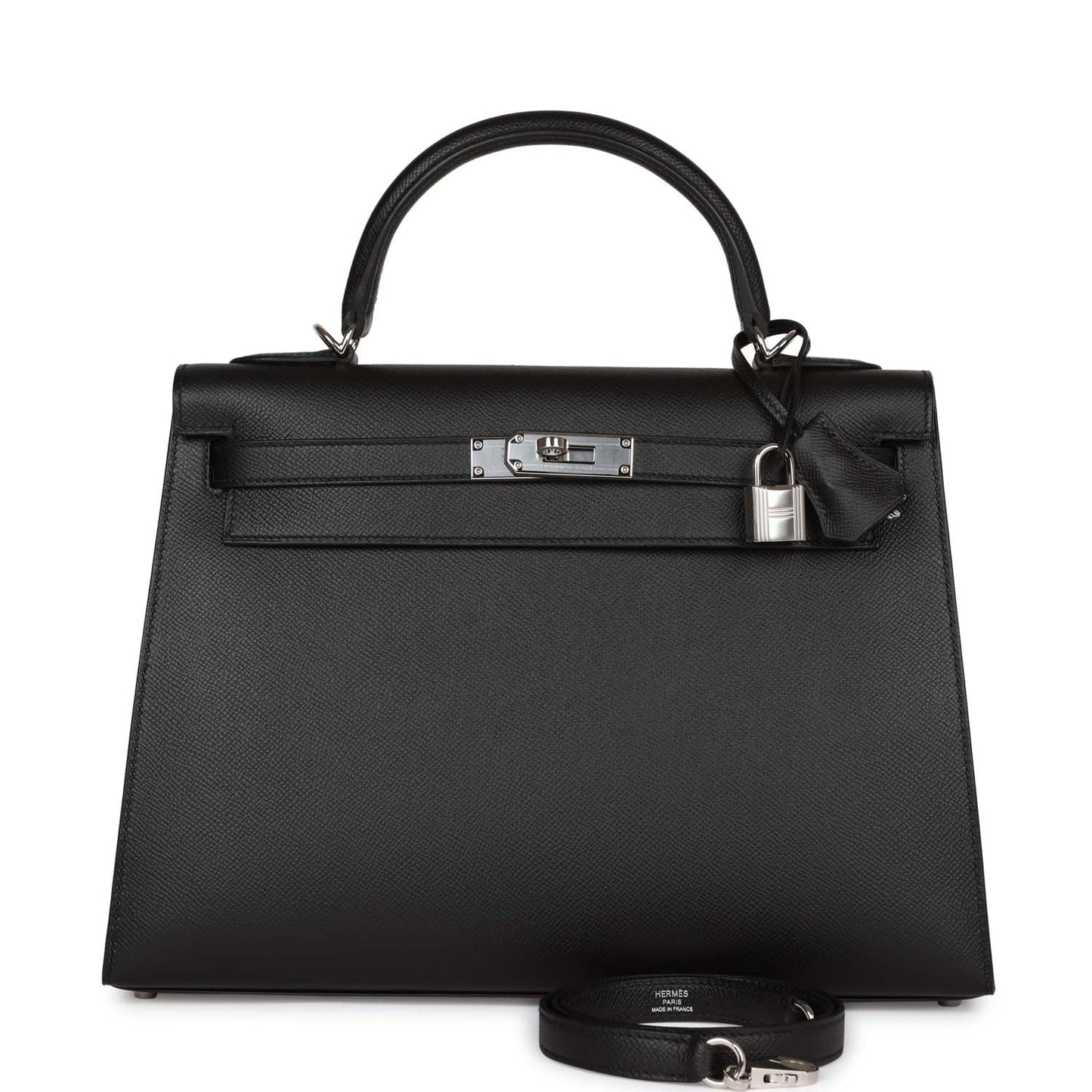 Hermes Kelly 32 Sellier Black Epsom Palladium Hardware