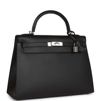 Hermes Kelly 32 Sellier Black Epsom Palladium Hardware