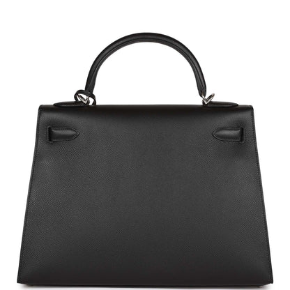 Hermes Kelly 32 Sellier Black Epsom Palladium Hardware