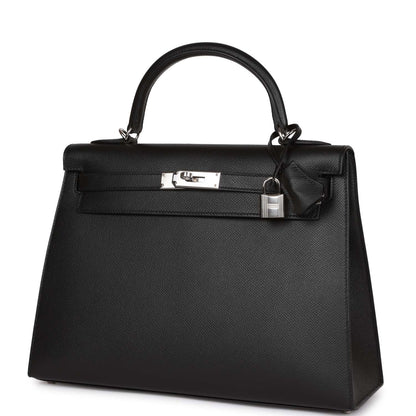 Hermes Kelly 32 Sellier Black Epsom Palladium Hardware