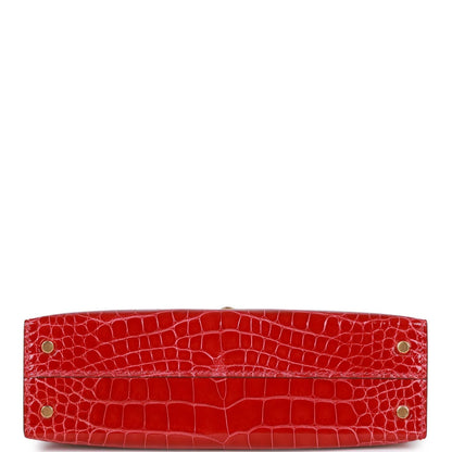 Hermes Kelly 20 Sellier Braise Shiny Alligator Gold Hardware