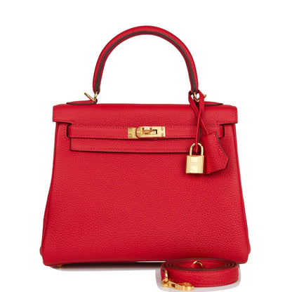 Hermes Kelly 25 Retourne Rouge Casaque Togo Gold Hardware