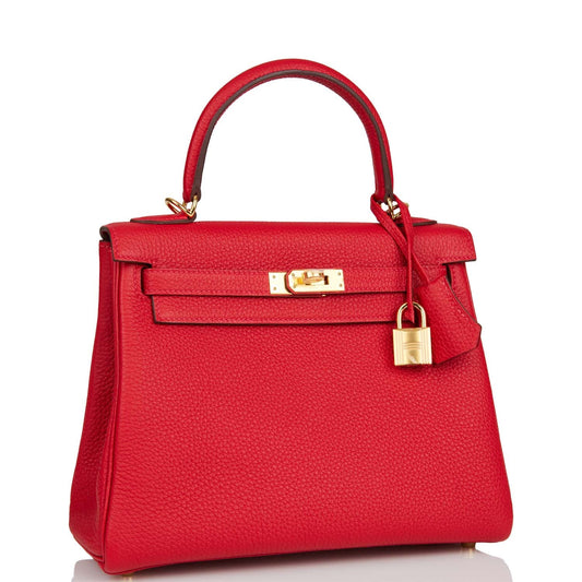 Hermes Kelly 25 Retourne Rouge Casaque Togo Gold Hardware