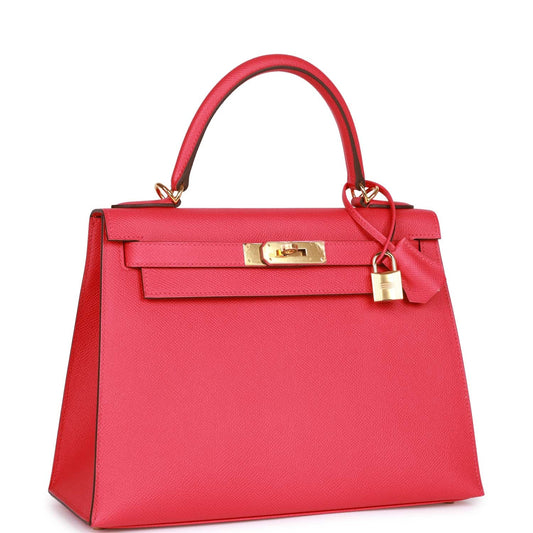 Hermes Kelly 28 Sellier Rose Extreme Epsom Gold Hardware
