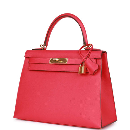 Hermes Kelly 28 Sellier Rose Extreme Epsom Gold Hardware